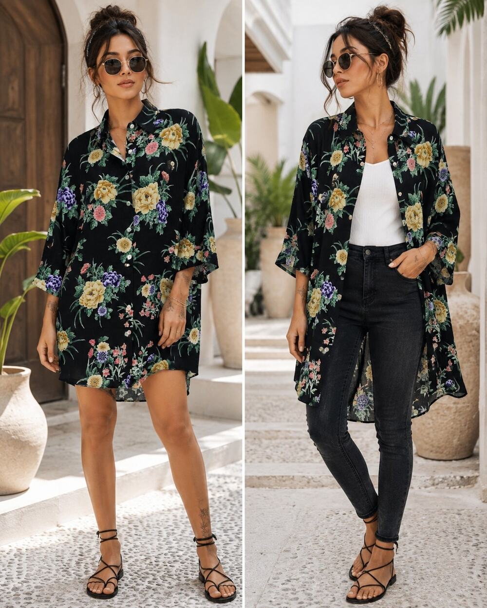 LOVLEI Boyfriend Oversize Floral Shirt XS/S NWT High Low Tunic Button Down